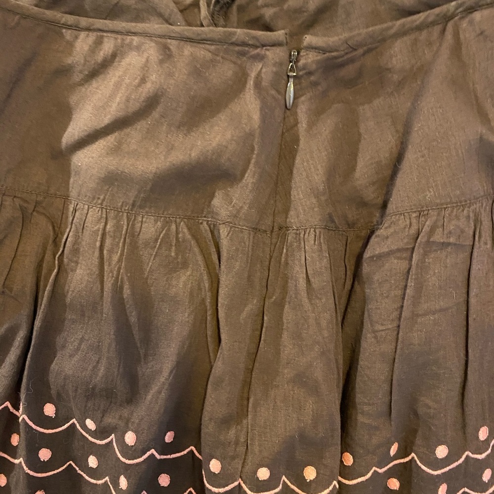 ANTHRO!💚👗ANTHROPOLOGIE IPSA BROWN A LINE SKIRT👗💚11/12 21” PINK EMBROIDERY - Picture 5 of 10